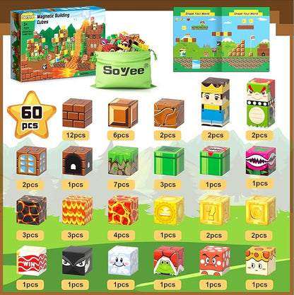 Soyee Magnetic Blocks - Build Mine Magnet World Kids Games Magnetic Building Toys Kingdom & Lava World Adventure 1'' Magnetic Cubes STEM Toys Christmas Birthday Gifts for 3+ Years Old Boys Girls