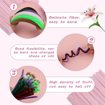 Pipe Cleaners Craft, 100Pcs Pipe Cleaners Supplies for Flower Making, Chenille Stems Pipe Cleaners for Festivals DIY Hand Arts Decorations Making/Light Pink