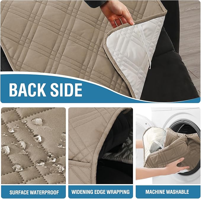 H.VERSAILTEX 100% Waterproof Cover for Recliner Chair 1-Piece Reversible Recliner Covers for Large Recliner with Elastic Straps Sitting Width Up to 28" (Oversized Recliner, Taupe/Beige)