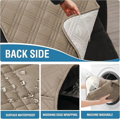 H.VERSAILTEX 100% Waterproof Cover for Recliner Chair 1-Piece Reversible Recliner Covers for Large Recliner with Elastic Straps Sitting Width Up to 28" (Oversized Recliner, Taupe/Beige)