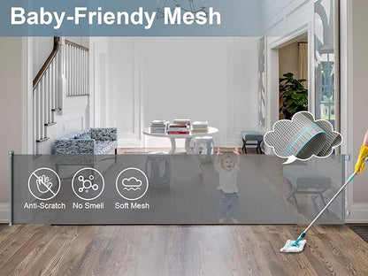 180 Inch Retractable Baby Gates - 41" Extra Tall Extra Wide Mesh Dog Gates for Large Openings Indoor(Gray)