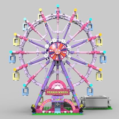 Rotating Ferris Wheel Building Blocks Kit,with Lights Amusement Park Building Construction Toys Set for 6+ Year Boys.Girls.Adult(870 Pieces) Pink