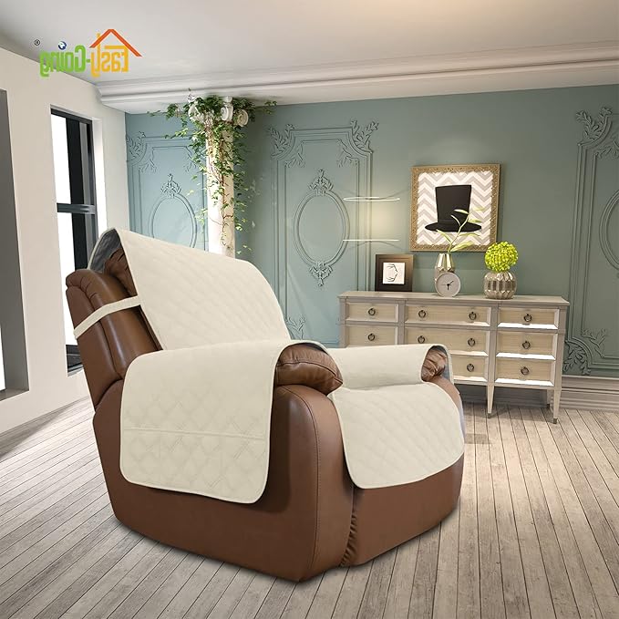 Easy-Going Sofa Slipcover Waterproof Oversized Recliner Chair Cover Non-Slip Fabric Couch Cover for Living Room Washable Furniture Protector for Pets Kids Children Dog Cat (Oversized Recliner, Ivory)