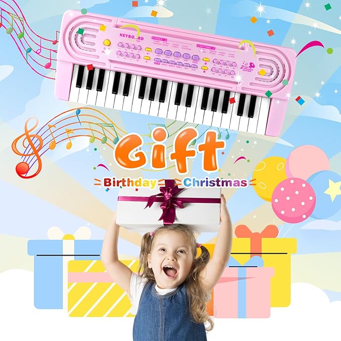 Kids Toddler Toy Piano Keyboard - 37 Key Pianos for Kid Music Toys Instruments with Microphone | Explore Creativity, Perfect Birthday for 3-8 Year Old (Pink)