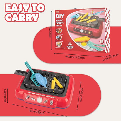 Kids Grill Playset,Kids Play Food with Water Activated Color Changing Toys, Simulation Cooking Toy with Water, Kitchen Toy for Toddler Child Girl Boy 3 4 5 6 Year Old - Red