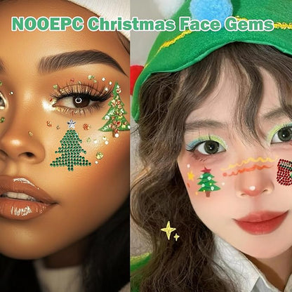 NOOEPC Christmas Face Gems Rave Accessories, Christmas Makeup Snowflake Self-Adhesive Face Jewels Eye Jewels Festival Essentials Rhinestone Stickers, Eye, Makeup for Kids,Women