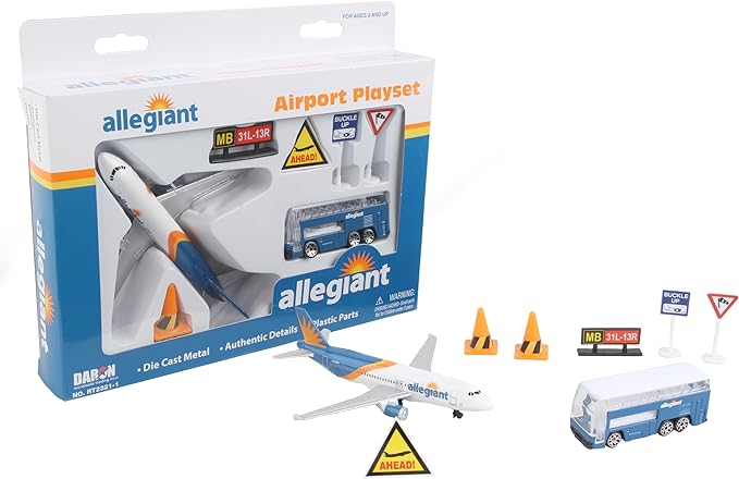Daron Allegiant Air Airport Playset with Die-Cast Metal Model Airplane with Plastic Parts, Cars and Transportation Toys for Kids Ages 3+