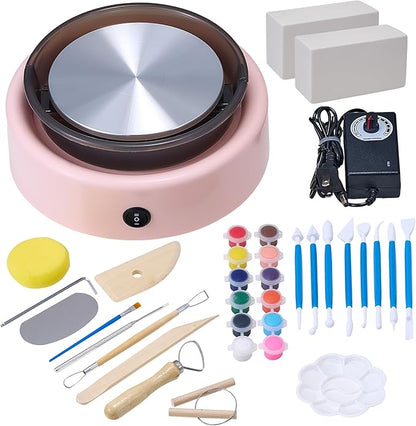 VEVOR Mini Pottery Wheel for Kids and Adults Beginners, 6" Turntables & Speed Adjustable, Complete Pottery Kit With Air Clay Art Supplies Sculpting Tools for Girls Birthday Christmas Craft Gifts, Pink