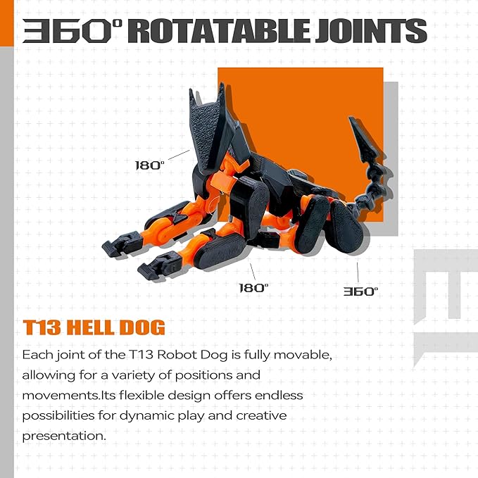 (Assembly Completed) T13 3D Action Figure Set,Dummy Robo Titan 13 Action Figures,3D Printed Multi-Jointed Toy (Black + Orange)