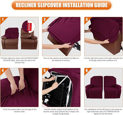VANSOFY Recliner Cover, 2-Pieces Stretch Reclining Couch Cover with Pockets Loveseat Sofa Slipcovers Soft Washable Furniture Protector for Dogs Cats(Burgundy)