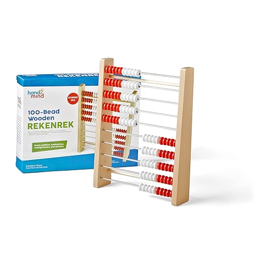 hand2mind 100 Bead Wooden Rekenrek, Abacus for Kids Math, Math Manipulatives Kindergarten, Counting Rack for Kids, Counters for Kids Math, Educational Toys for Elementary Kids (Set of 1)