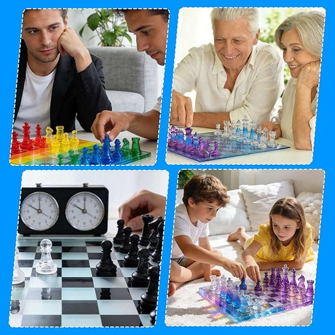 Resin Chess Set Mold, 16-Piece Full Size 3D Silicone Chess Molds Kit with Piece Holder for Epoxy Resin Checkers Casting DIY Home Decoration Board Game & Family Party Craft
