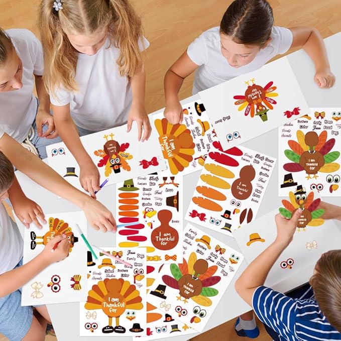 AKEROCK Thanksgiving Crafts for Kids, Make-a-Turkey Crafts Stickers for Kids Games/Activities/Gifts/Party Favors - 36 Sheets