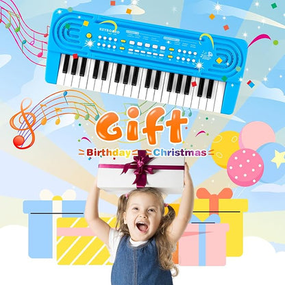 Kids Toddler Toy Piano Keyboard - 37 Key Pianos for Kid Music Toys Instruments with Microphone | Explore Creativity, Perfect Birthday for 3-8 Year Old (Blue)