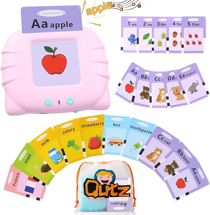 QuTZ ABC Learning Flash Cards for Toddlers 2-4, Autism Toys, Speech Therapy Educational Talking Sight Words Kindergarten Boys and Girls, 248 Pink