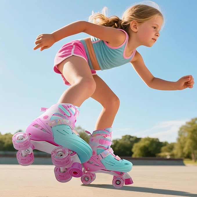 2PM SPORTS Roller Skates for Girls Boys Kids Age 4-6 5-8 6-12 8-12 with Light Up Wheels, Adjustable Youth Rollerskates Size 10C 11C 12C 13C 1 2 3 4 5 6