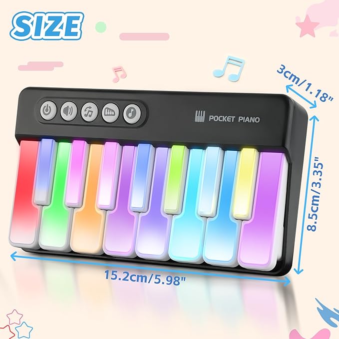 Mini Keyboard Piano Toy, Portable Light Up Pocket Piano for Toddlers Kids (Black)