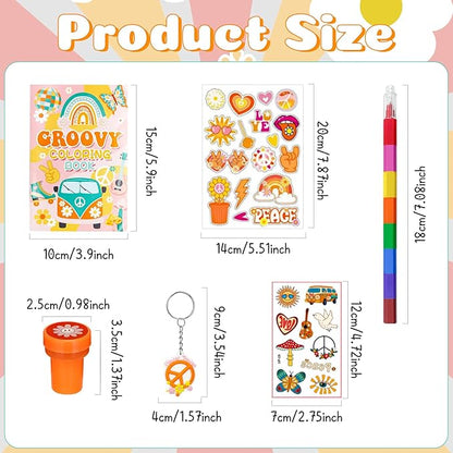 72 Pcs Groovy Coloring Book with Crayons Bulk,Retro Hippie Daisy Flower Party Favors Goodie Bags Fillers,Rainbow Boho Birthday Party Supplies Face Stickers Tattoo Prizes Gift for Groovy Party