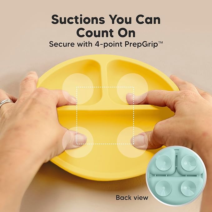 KeaBabies Suction Plates with Lids for Baby - 3-Pack 100% Silicone Suction Plates for Baby, Kids,Toddler Plates,Divided Baby Plates with Suction,Lids, BPA-Free, Microwave, Dishwasher Safe (Amaze)