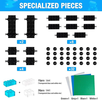 MANNIDOO 595 Pieces Building Bricks, Building Bulk Block with 4 Packs 5" x 5" Stackable Plates and 46PCS Wheel Accessory - Compatible with All Major Bricks, Gfits for Kids - 18 Shape/16 Color