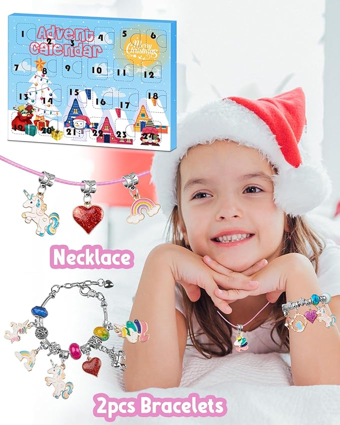 Advent Calendar 2024 Girls Unicorn Charm Bracelets Making Kit, 24 Days of Christmas Advent Calendars for Teens Kids Age 6-12, Unicorns Gifts for Girls 6 7 8-10 Girl Craft Toys Countdown Calender.
