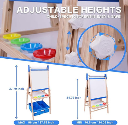 Joyooss Art Easel for Kids Easel for Toddlers, Kids Art Easel Magnetic Whiteboard & Chalkboard Adjustable Standing Wooden, Art Easel for Kids Age 4-8 9-12 Easel Kids Easels for Toddler Art Easel