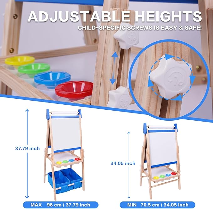 Joyooss Art Easel for Kids Easel for Toddlers, Kids Art Easel Magnetic Whiteboard & Chalkboard Adjustable Standing Wooden, Art Easel for Kids Age 4-8 9-12 Easel Kids Easels for Toddler Art Easel