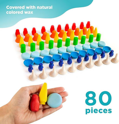 Ulanik Mandala Rainbow Patterns Toddler Montessori Toys for 3 Year Old + Wooden Building Set Matching Game for Learning Color Sorting & Counting — 80 Figurines