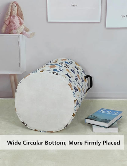 QUEENLALA Large Storage Basket,Laundry Hamper/Bathroom/Home Decor/Collapsible Round Storage Bin,Boys and Girls Hamper/Boxes/Clothing(Round-Colorful Bear)
