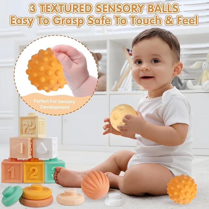 Wuzhineisn Baby Toys 6-12 Months Montessori Toys 6 in 1 Musical Instruments for Toddler, Stacking Blocks Development Learning Educational Toy with Wooden Xylophone Infant Baby Birthday Easter Gift