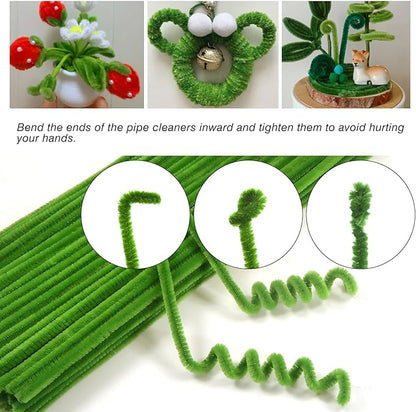 TOAOB 100pcs Pipe Cleaners Grass Green Pipe Cleaners Chenille Stems 6mm x 12 Inch Fuzzy Sticks Craft Supplies for Art DIY Crafts Decorations