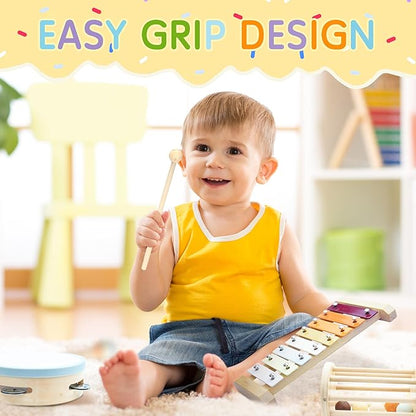 Baby Musical Instruments, Montessori Wooden Toys for Toddlers, Premium Wooden Musical Instrument Set for Kids Preschool Educational, Fun Musical Instruments for Children