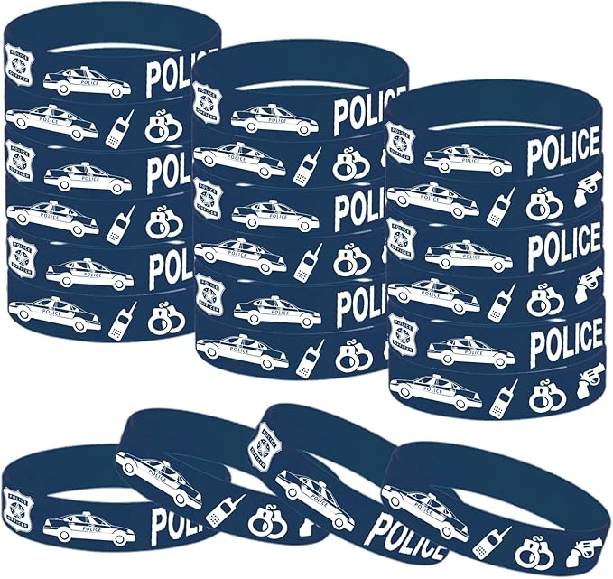 48 Pieces Police Party Wristbands Rubber Bracelets - Police Birthday Party Favors Supplies Decorations Graduation Halloween Goodie Bag Favor Stuffer Stretchable Silicone Wristband