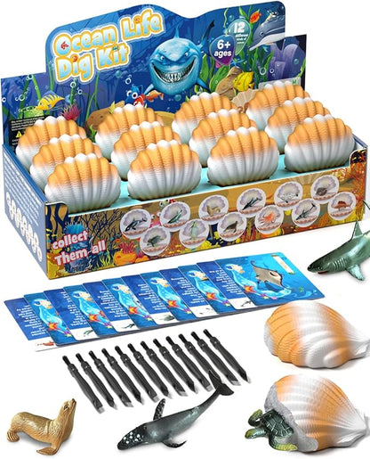 EARTH'SCODE Ocean Animals Dig Kit, Seashell Excavation Dig Bricks, Science Educational Gift for Kids