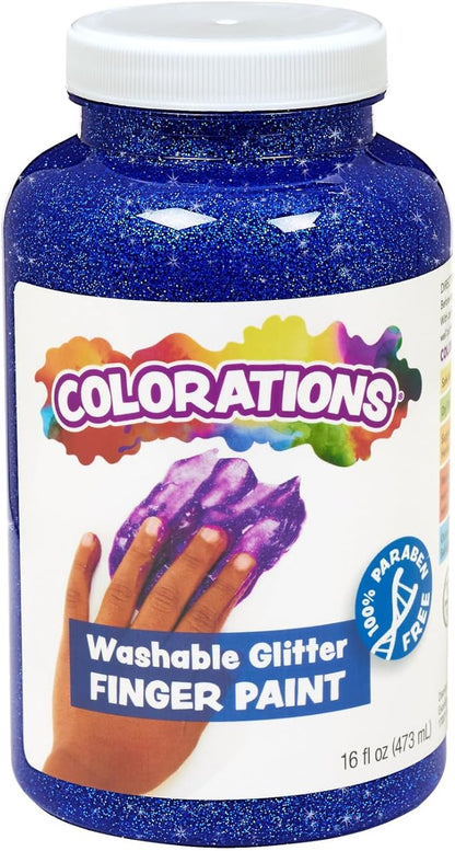 Colorations® Blue Washable Glitter Finger Paint, 16oz, Paint, Washable Finger Paint, Washable Finger Paint For Younger Kids & Toddlers, Non-Toxic and Washable, Great Sensory Paint Experience