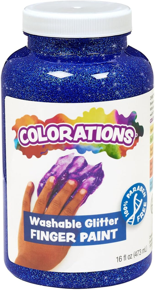 Colorations® Blue Washable Glitter Finger Paint, 16oz, Paint, Washable Finger Paint, Washable Finger Paint For Younger Kids & Toddlers, Non-Toxic and Washable, Great Sensory Paint Experience