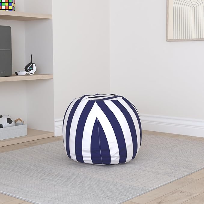 Miaowater 2 PCS Stuffed Animal Storage Bean Bag Chair Cover, Cotton Canvas Beanbag with Zipper for Organizing Kid's and Adults Room Vertical Stripe Blue 24"