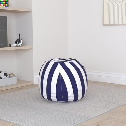 Miaowater 2 PCS Stuffed Animal Storage Bean Bag Chair Cover, Cotton Canvas Beanbag with Zipper for Organizing Kid's and Adults Room Vertical Stripe Blue 24"