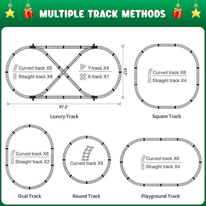 Hot Bee Train Set for Boys, Alloy Remote Control Train Toys with Steam Locomotive Cargo Cars Tracks, Trains with Realistic Smoke Sound Lights,Christmas Train Toys Gifts for 3 4 5 6 7 8+ Years Old Kids