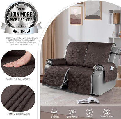 TAOCOCO 100% Waterproof Oversized Loveseat Recliner Cover, Non Slip Split Loveseat Covers for Reclining Loveseat with Elastic Straps for Kids Pets(Oversized 2 Seater, Chocolate)