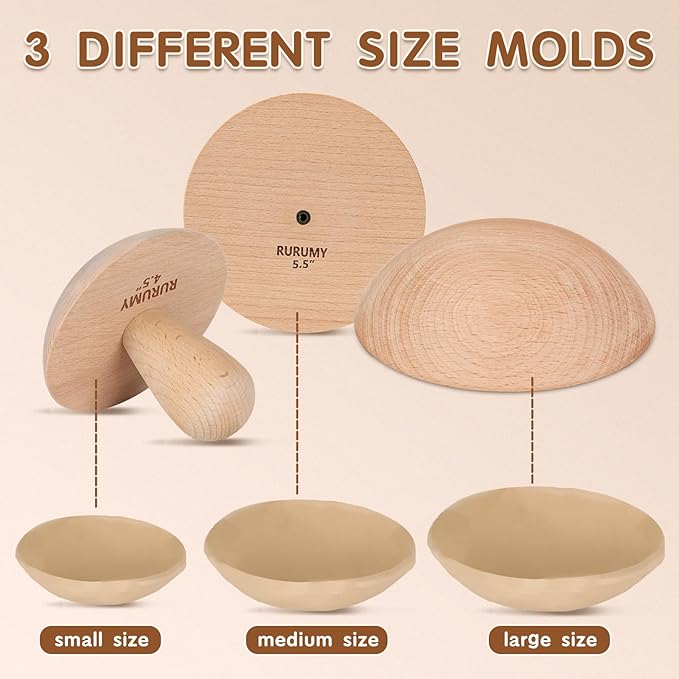 Pottery Molds Solid Wood - 4.5", 5.5", 6.5" Ceramic Clay Mold Set with Interchangeable Handle for Creating Plates, Bowls, DIY Gifts