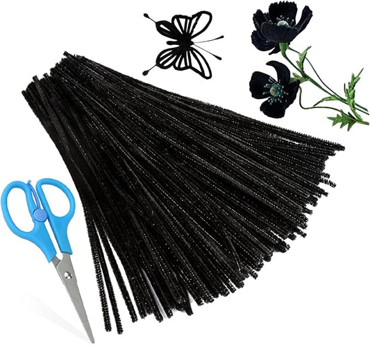 100Pcs Pipe Cleaners, Pipe Cleaners Craft, Chenille Stems Creative Craft Pipe Cleaners for Festivals Decorations, Crafting Pipe Cleaners, Craft Supplies for Home DIY Handcraft Arts/Black