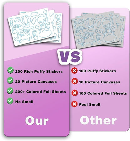 SOOVSY 200 Sheets Princesses & Unicorns Foil Art Fun Kit for Kids, Foil Art for Kids Art Craft DIY Creative Activity Birthday Christmas Gift Travel Toys for 4 5 6 7 8 9 Years Old Kids Girls Boys