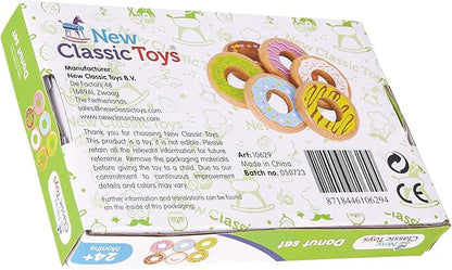New Classic Toys 10629 Wooden Pretend Play Kids Donuts Set Cooking Simulation Educational Color Perception Toy for Preschool Age Toddlers Boys Girls