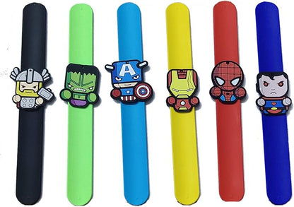 6Pcs Sets Include 6 Cartoon Character Silicone Slap Bracelets, and 6 Keychains.Boys and Girls Party Favors Gifts Carnival Prizes.