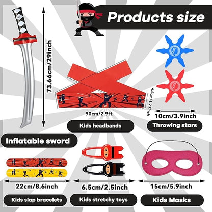 ZOIIWA 72Pcs Karate Party Favors Include Inflatable Sword Headbands Colorful Karate Party Decorations Karate Slap Bracelets Eye Mask Costume Accessories Gift Set for Kids Boys Girls Birthday Supplies