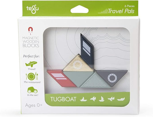 6 Piece Tegu Travel Pal Magnetic Wooden Block Set, Tugboat