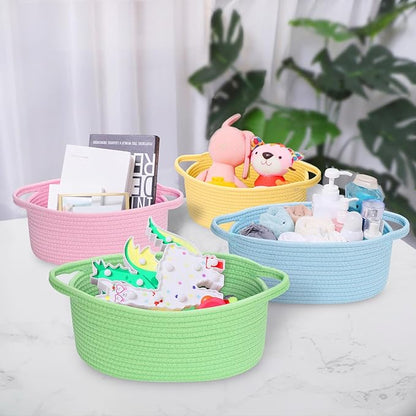 ABenkle Small Basket with Handles - Decorative Durable Rope Woven Storage Bin Shelf Storage Organizer Cube, Easter Baby Gift Basket, 12"x8"x5"