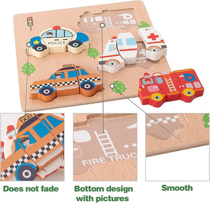 CUCOS Wooden Toddler Puzzles for Kids Ages 1-5 Years Old, Wooden Peg Vehicle Toddler Puzzles, Learning Toys Educational Gift for Girls and Boys