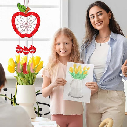 Fennoral 6 Pack Teacher Appreciation Dream Catcher Craft Kit for Kids Paint You Own Apple Dream Catcher DIY Coloring Wooden Art and Craft for Classroom Art Activity Teacher Appreciation Gifts